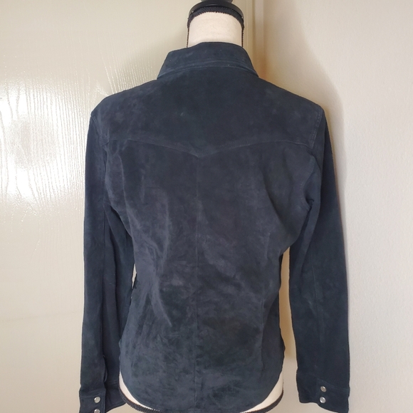 Brandon Thomas Womens Black Suede Leather Long Sleeve Button Front Shirt Jacket - Picture 2 of 10